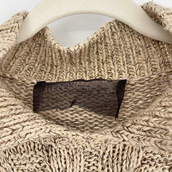 Reformation Cableknit Mock Neck Sweater Oatmeal Tan Size XS/S - Picture 4 of 6